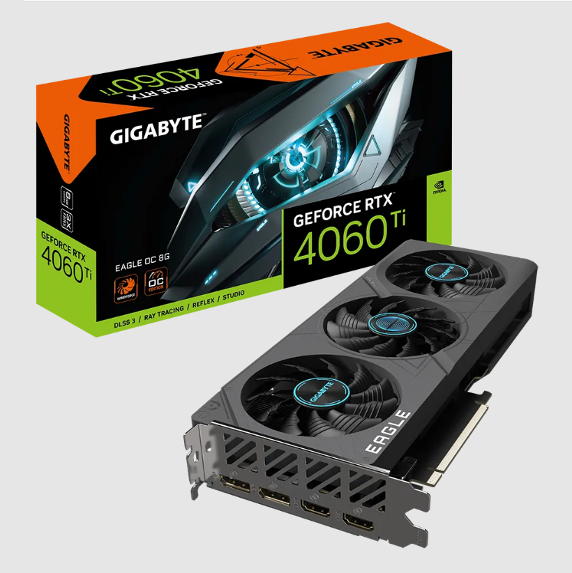 nVIDIA GeForce RTX4060Ti EAGLE OC 8GB GDDR6<br>Clock: 2550 MHz, 2x HDMI/ 2x DP, Max Resolution: 7680 x 4320, 1x 8-Pin Connector, Recommended: 500W  